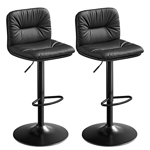 VASAGLE Tabouret de Bar, Lot de 2, Chaise de Bar Réglables en Hauteur, Surface en PU, Pivotant à 360°, Chaise de Cuisine avec Dossier et Repose-Pieds, Noir LJB094B01