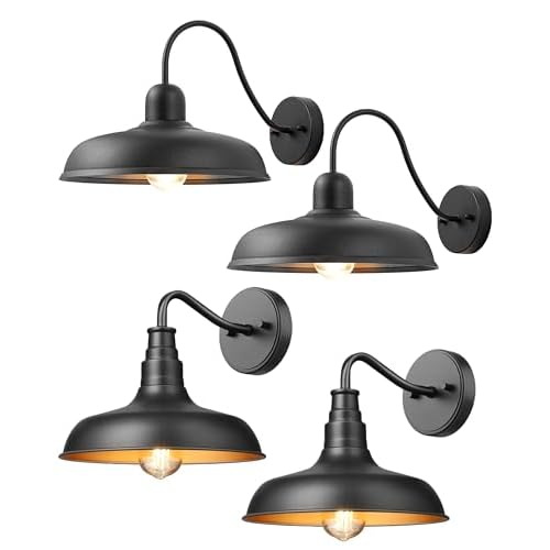 DEWENWILS 4 Pack Outdoor Wall Lights, Gooseneck Barn Light Fixture, Black Matte Wall Mount Lantern, Farmhouse Outside Wall Sconce, Exterior Porch Light for House Frontdoor Entryway Garage