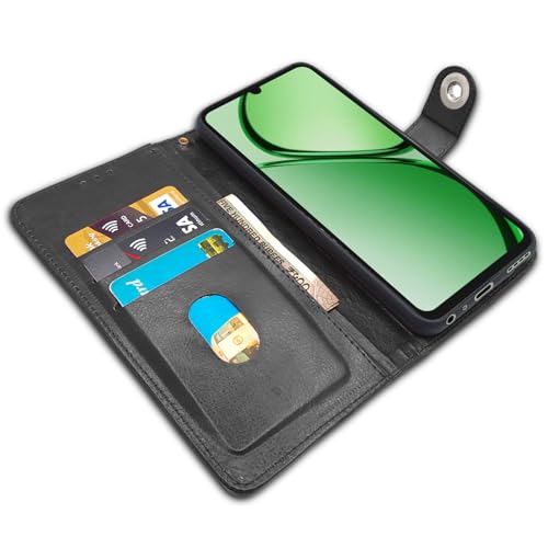 Image of Pikkme Flip Cover Leather Finish | Inside TPU with Card Pockets | Wallet Stand and Shock Proof | Complete Protection Button Flip Case for Realme C63 4G (Black)