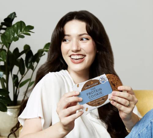 Love + Chew Tasty, Gluten Free Cookies - Peanut Butter Chip 10 Count - Vegan - Healthy, Paleo, Non Gmo Snacks - Individually Wrapped, Soft Baked Cookies - Made From High Protein Chickpeas & Upcycled Oat Flour - 2 Ounce Each #TOP3