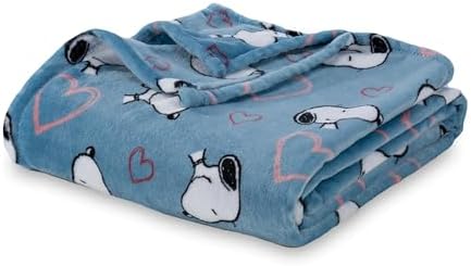 Berkshire Blanket Peanuts® VelvetLoft® Cute Character Snoopy Plush Blanket,Heart Toss Blue,King 90 in x 108 in (Official Peanuts® Product)