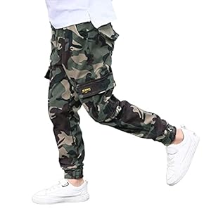 Rolanko Camouflage Hose Für Jungen, Kinder Outdoor Cargohose Mit-Taschen Mit Elastischem Bund