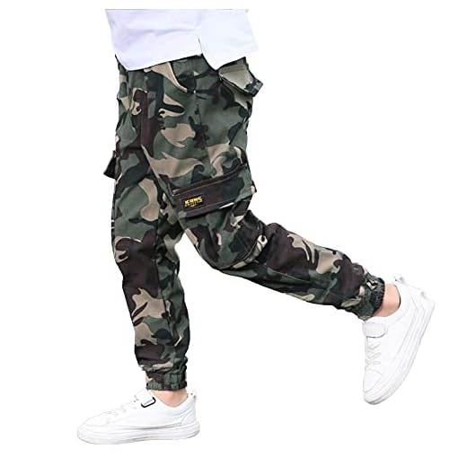 Rolanko Pantalon Cargo Garçon Jogging Enfant Slim Fit Camouflage Pantalons Ave Taille Élastiquée, Camouflage, Taille du Tag: 140