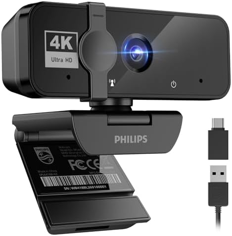 Philips 4K Webcam for PC with Microphone, Computer Camera for Mee...
