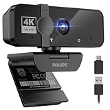 Philips 4K Webcam for PC with Microphone, Computer Camera for Meetings with Privacy Cover, Plug & Play USB Web cam for Laptop, Desktop, Zoom, Teams, Skype, Video Conferencing, Streaming - Black