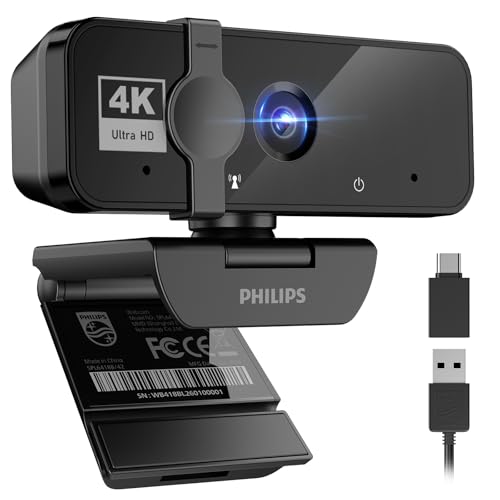PHILIPS 4K Webcam for PC with Microphone, Computer Camera for Meetings