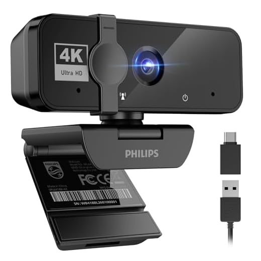 PHILIPS 4K Webcam for PC with Microphone, Computer Camera for Meetings