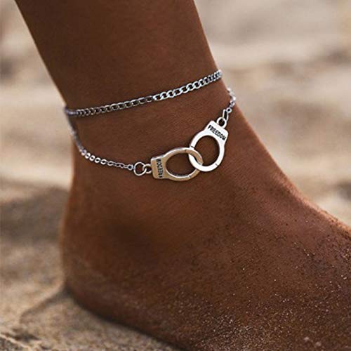 Yienate Boho Love Handschellen Charm Fußkettchen zierlich Silber Layered Fußkettchen Armband Strand Fußkette Schmuck Zubehör für Frauen und Mädchen