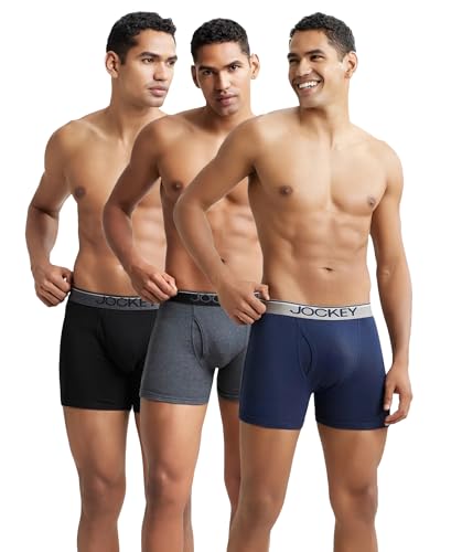 Jockey 8009 Men’s Super Combed Cotton Rib Solid Boxer Brief with Ultrasoft Waistband (Pack of 3)_Multi Colour_XL