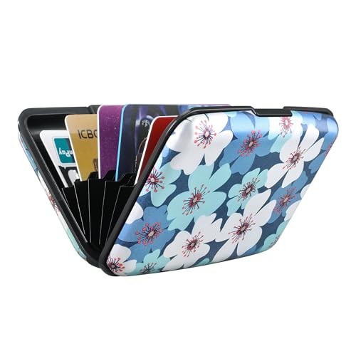 Image of ELFISH RFID Blocking Credit Cards Holder Aluminum Wallet Metal ID Case for Men Women, Cherry Blossoms