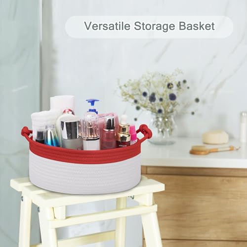 Image of COMSE Small Gift Basket Empty with Bag & Ribbons, Red & White