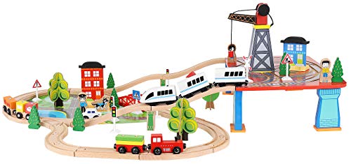 Bateriebetriebene Lokomotive Holz Eisenbahn Set 88 TLG.für Kinder ab 3 Jahre Mädchen Jungen 9363 – Bild 5