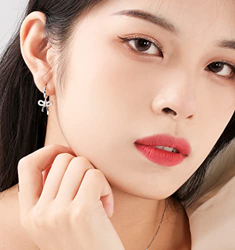 Reffeer Solid 925 Sterling Silver Bow Drop Hoop Earrings for Women Teen Girls Bowknot Hoop Earrings Huggie Ribbon Earrings2