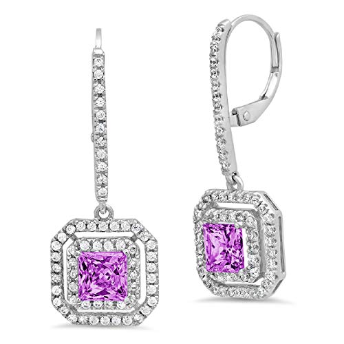 Clara Pucci 14k White Gold Alexandrite Halo Earrings #TOP9