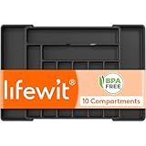 Lifewit Extendable Cutlery Drawer Organiser, Adjustable Cutlery Tray, Utensil Holder for Forks, Spoons, Knives, Plastic Kitchen Organiser and Storage, 9 Compartment, 51-74 x 42cm, Black