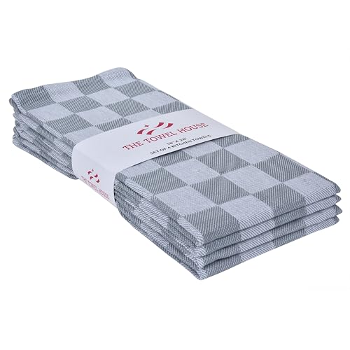 THE TOWEL HOUSE 100% Cotton Premium Kitchen Towels - Highly Absorbent, Ultra Soft Tea Towels with Hanging Loop - Extra Large Size for Multi-Purpose Use - Grey - 18x28 Inches (Pack of 4)