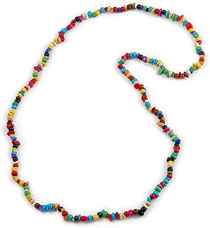 Avalaya Multicoloured Wood and Semiprecious Stone Long Necklace - 96cm Long, yellow, red, green, light blue, purple - Image 4