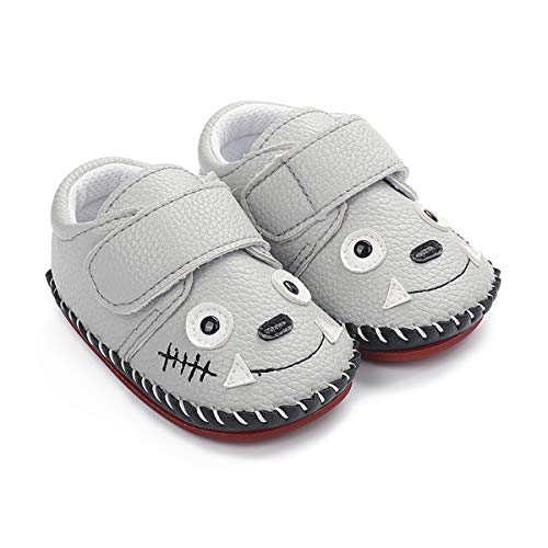 LAFEGEN Baby Boys Girls Walking Shoes Hard Bottom Non Slip PU Leather Outdoor Sneaker Infant Carton Slipper Toddler First Walker Crib Shoes(3-18 Months) 12-18 Months Toddler, 01 Grey Wolf