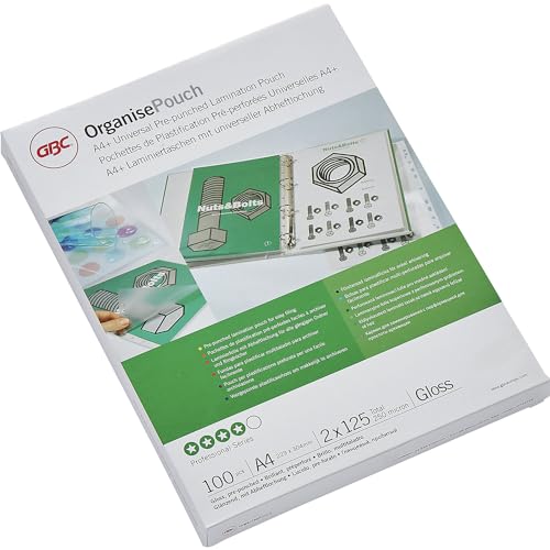 GBC Laminierfolien Organise Pouch Professional 3743156, A4, 228x303mm, 125mic, glänzend, mit Abheftlochung 0033816033085 GBC 100 Stück
