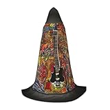 TTYDOKLA Capa con capucha con estampado acústico y guitarra, capa de disfraz de mago y renacimiento con capucha, para juegos de rol y fiestas