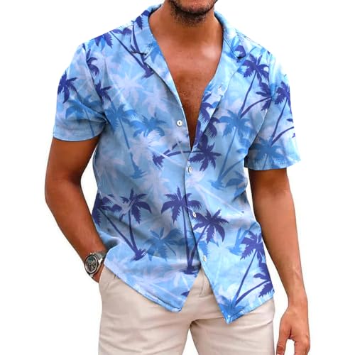 UNIQUEONE Men's Hawaiian Short Sleeve Button Down Tropical Floral Beach Vacation Shirt3