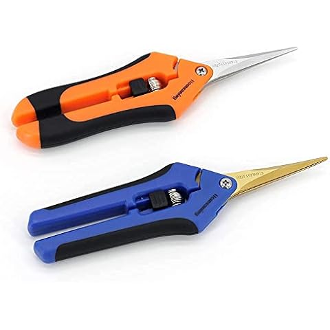 HOMEANING Gardening Shears Combination Set, Blades Gardening Hand Pruning Snips Titanium Coated Precision Bonsai Pruning Shears, Convenient and Efficient Flower Cutters 2PCS (Blue, Orange) Cover