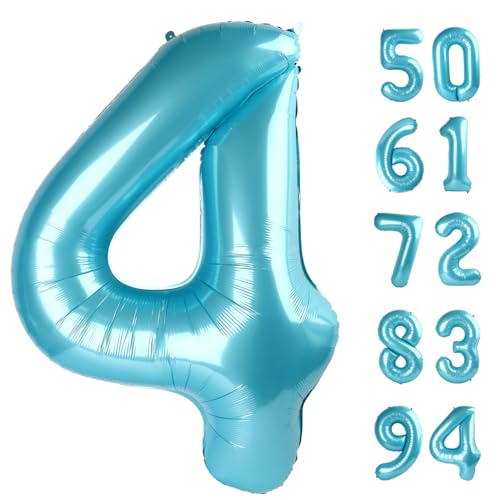 Image of Pearlescent Blue 4 Balloon, Number Balloons 40 Inch, 4th Birthday Decorations, Four Large Numbers for Party Decor, Number 4 Balloon