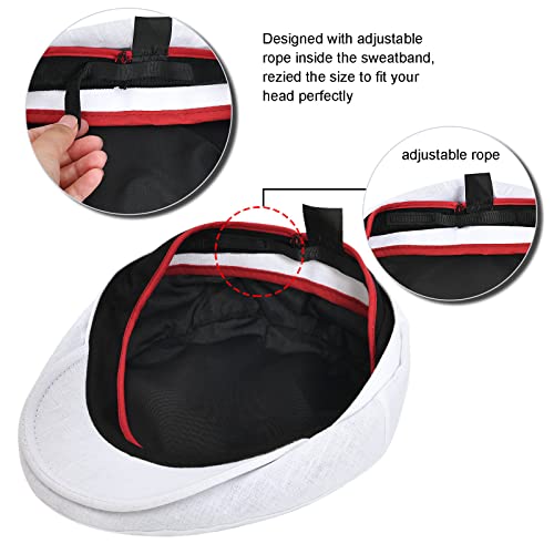 Jangoul Men's Linen Cap Summer Newsboy Cap Adjustable Gatsby Golf Flat Ivy Hat (Plain White, 7 1/4) #TOP2