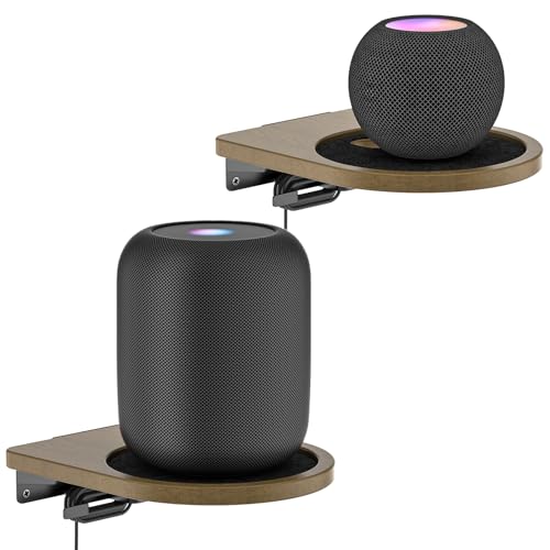 Aiweiwa Wooden Wall Shlef for HomePod 1st/2nd Gen & HomePod Mini Wall Mount Heavy Duty Speaker Bracket for HomePod Wall Mount with Cable Management - Save Space No Muffled Sound 2 Pack