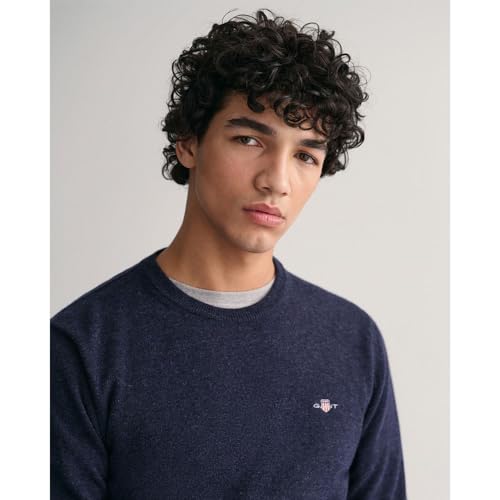 Gant Lana Di Agnello Superfine Con Scollo A C Maglione, Dark Navy Melange, S Uomo - 4