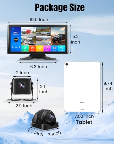 Image of 5 Channel Backup Camera System for Truck & RV - 10.36 inch IPS Touch Screen Monitor with 5 1080P HD Camera, Smart BSD Alert, DVR Recording, IP69 Waterproof Dash Cam for Semi Truck, Trailer, Van, 64GB Card