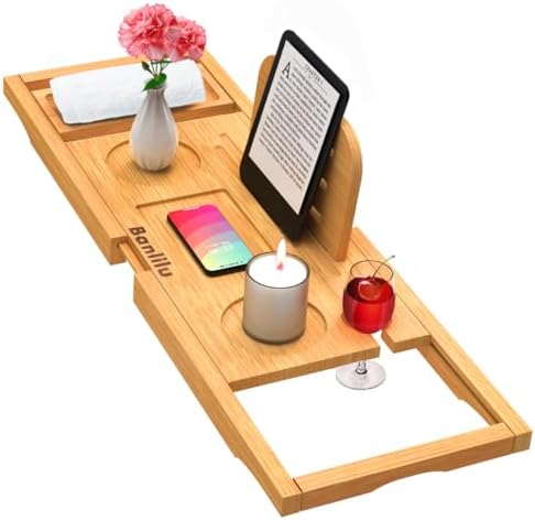 Premium Bamboo Bathtub Tray Caddy - Bath Tub Tray Table for Batht...