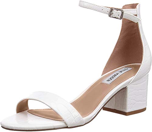 Steve Madden Irenee Round Open-Toe Ankle-Strap Block Heel Sandals White Leather (White Leather, 11)