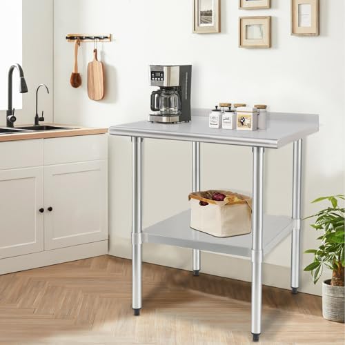 Image of HARDURA Stainless Steel Table Prep Work Table 30 x 36 Inches NSF Heavy Duty Commercial with Undershelf and Backsplash for Food Prep