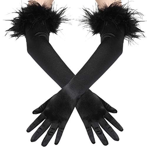 BABEYOND Long Satin Opera Gloves - Pageant Feather...