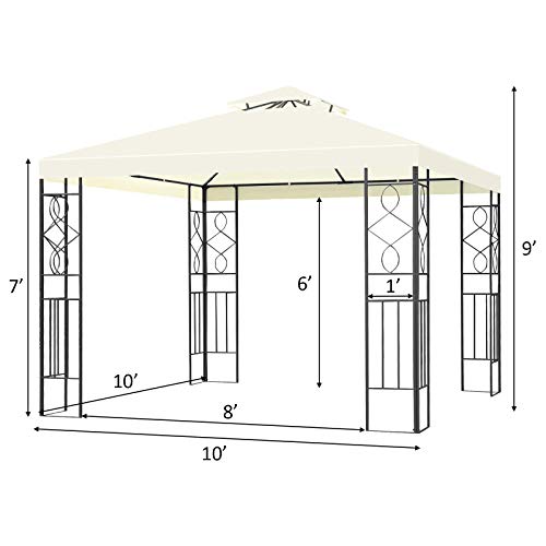 Tangkula 10 x 10FT 2-Tier Patio Gazebo, Outdoor Canopy Tent with Vented Double Roof, Powder Coated Steel Structure, Sun Shading Canopy Shelter for Home, Patio, Backyard, Garden (Beige)