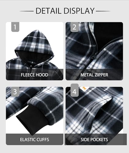 Image of GEEK LIGHTING Boys Flannel Jacket Sherpa Lined Hoodies Zip Up Fleece Plaid Shirt Jackets Winter Outdoor Coat Warm