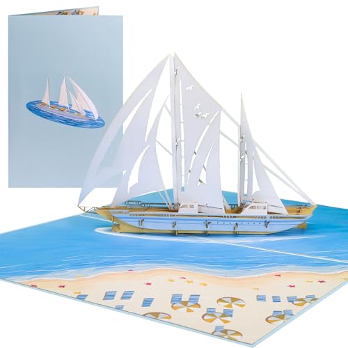 Sweetpopup® Pop Up Karte Segelboot – 3D Geburtstagskarte mit Schiff - Maritime Glückwunschkarte für Segler, Meerliebhaber & Reisen – Perfekt für Urlaub, Segeln, Schifffahrt & Reisegutscheine - 167