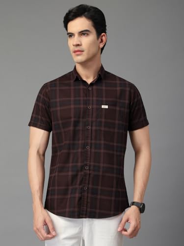Image of Majestic Man Men's Slim Fit Premium Pure Cotton Plaid Check Half Sleeve Casual Shirt