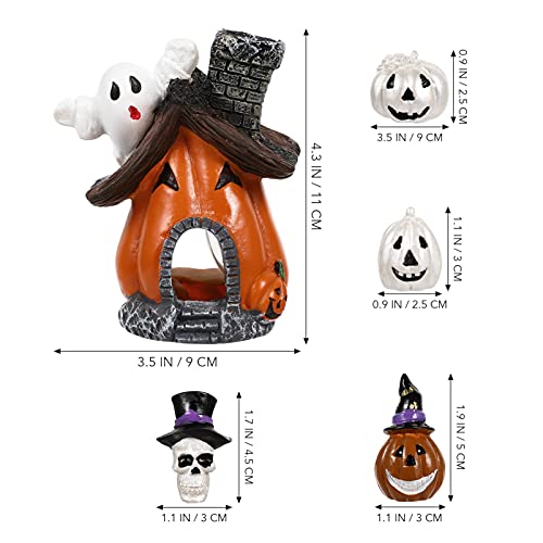 Yardwe 5Pcs Aquarium Ornament Halloween Pumpkin Ghost House Figurine Resin Fish Tank Statue Decor For Aquatic Caves Mininature Fairy Garden (Assorted Color) #TOP2