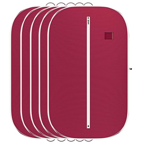 Image of Non Woven Blazer Cover with Zip | Hanging Coat Bags for Jacket, Saree, Shirt, Garments Clothes | Unisex Dress Wardrobe Organizer Folding Suit Covers, Maroon | Pack of 5