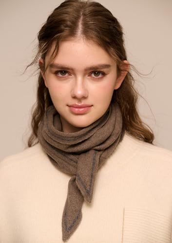 YUONNY Women Contrast Color Triangle Neck Scarf 30% Cashmere & 70% Wool, Small Diamond Shape Knitted Neck Scarves, Ladies Lightweight Collar Cross Scarf Soft Warm Knit Neckerchief, Best Gift Curry2