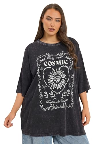 Yours Curve Grey 'Cosmic' Acid Wash Boxy T-Shirt - Women's - Plus Size Curve