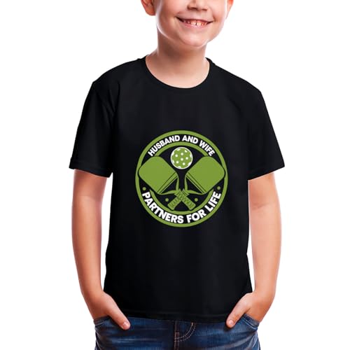 Husband and Wife Partners for Life Pickleball Black T Shirt Kids for 2-12 Years Old Children2