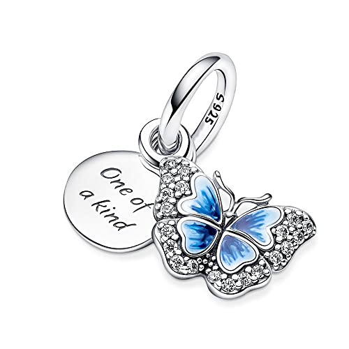 Blue Butterfly Charm 925 Sterling Silver Pendant,Jewelry Beads Gifts for Women Bracelet&Necklace