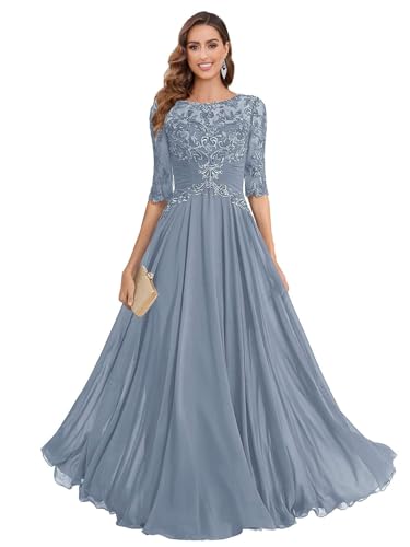 Mother of The Bride Dresses Chiffon Women's Lace Applique Wedding Dress V-Neck Half Sleeveless Formal Evening Gowns4