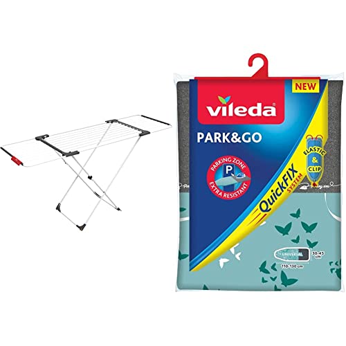 Surprise Stendibiancheria estensibile e ripiegabile 186 x 57x 108 cm & Park&Go Copriasse da Stiro Universale in con Strato Interno in Spugna cotone bianco