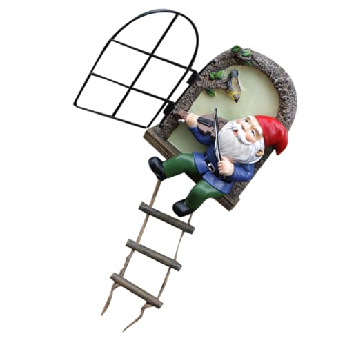 Statue de gnome joueur de violon Uonlytech en résine compacte lumineuse pour jardin