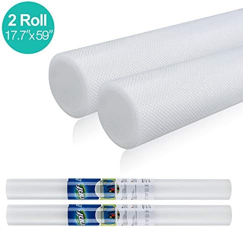 TOPIST Refrigerator Pads 2 Rolls Drawer Cabinet Shelf Liner Non-Adhesive Non-Slip Mat Waterproof Washable EVA for Fridge, Drawers, Shelves, Cabinets and Kitchen Cupboard(Transparent, 17.7” x 59”)