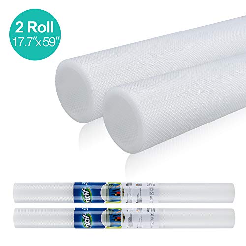 TOPIST Refrigerator Pads 2 Rolls Drawer Cabinet Shelf Liner Non-Adhesive Non-Slip Mat Waterproof Washable EVA for Fridge, Drawers, Shelves, Cabinets and Kitchen Cupboard(Transparent, 17.7” x 59”)